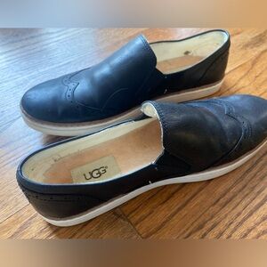 UGG Hadria Black Leather Slip-On Sneakers | Women’s Size 8 .